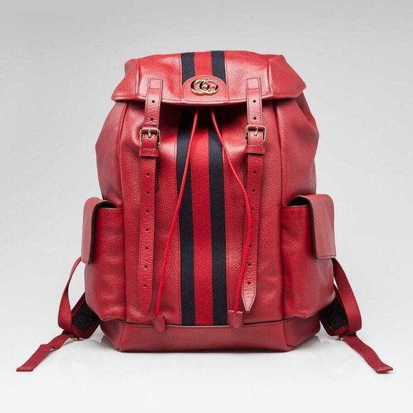 Gucci Red Leather Ophidia Medium Backpack Bag - Picture 1 of 11